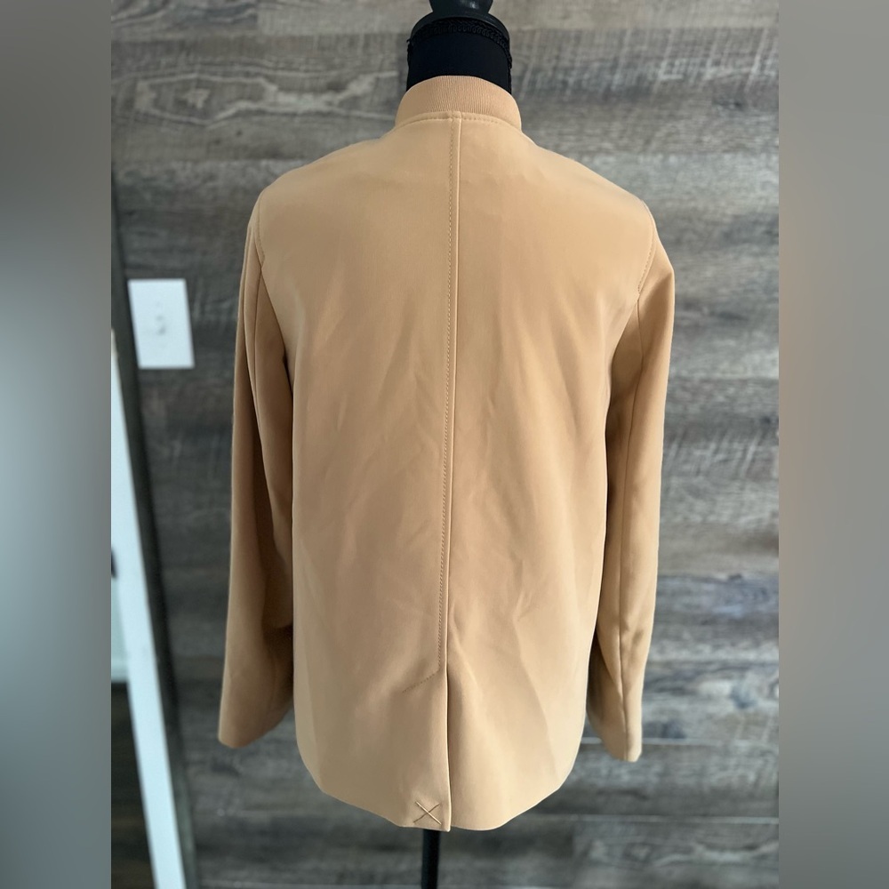 H&M‎ Jacket Salehm Tan Zippered Coat With Gold Button blazer jacket S size 4 - Picture 4 of 10